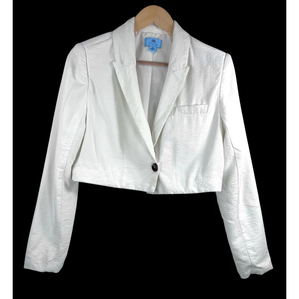 CeCe White Cropped Blazer Textured money preppy minimalist sz 8